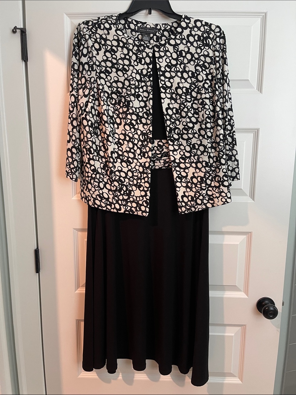 Jessica Howard Black Midi Skirt with Black & White Patterned Jacket